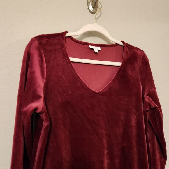 Pure Jill Velvety V-Neck Burgundy Top Size Medium Petite‎ - Picture 2 of 10